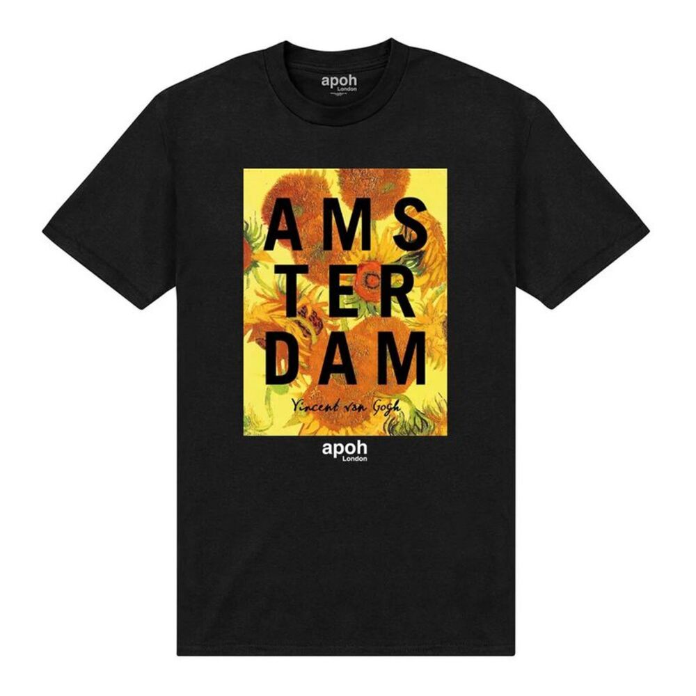 Apoh Unisex Adult Van Gogh Amsterdam Flower T-Shirt / Black